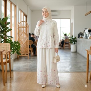 NJW - Setelan Evara Snowy Mix Renda - Setelan wanita