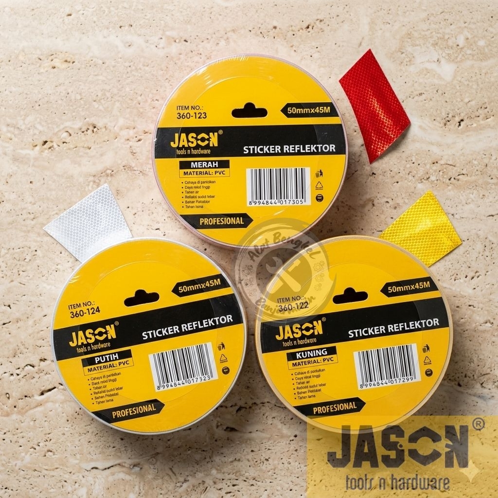 "JASON" สติ๊กเกอร์รีฟิล 50MMX45MTR สีหลากหลาย || เทปสะท้อนแสง "JASON" 50X45M