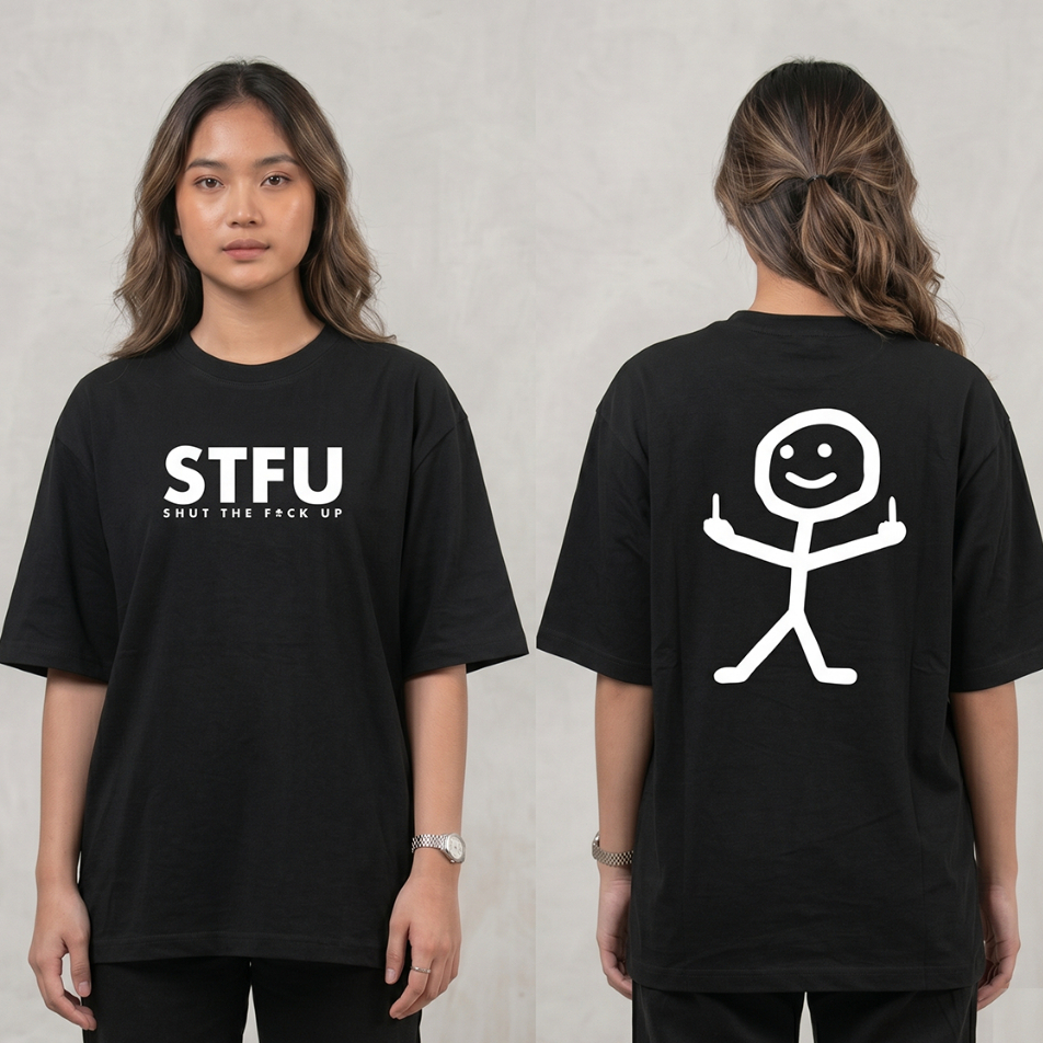 เสื้อยืด STFU นิ้วกลางยิ้ม F*CK | ดําขาว | ทีคอตตอนหวี 24s ไซส์ S - XXL (TS-STFU)