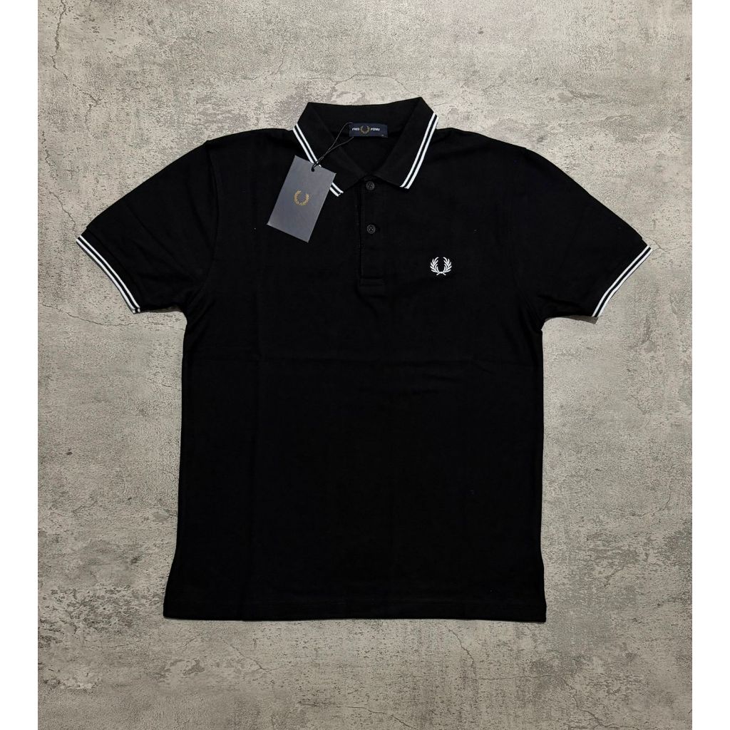 Fred Strip White Premium PoloShirt//Lakos Fp Twin Strip//เสื้อโปโลผู้ชาย