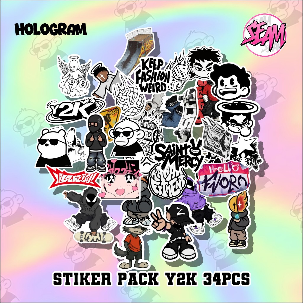 Y2K HOLOGRAM STICKER PACK 34PCS Y2K STICKER PACK COOL HOLOGRAM STICKER PACK