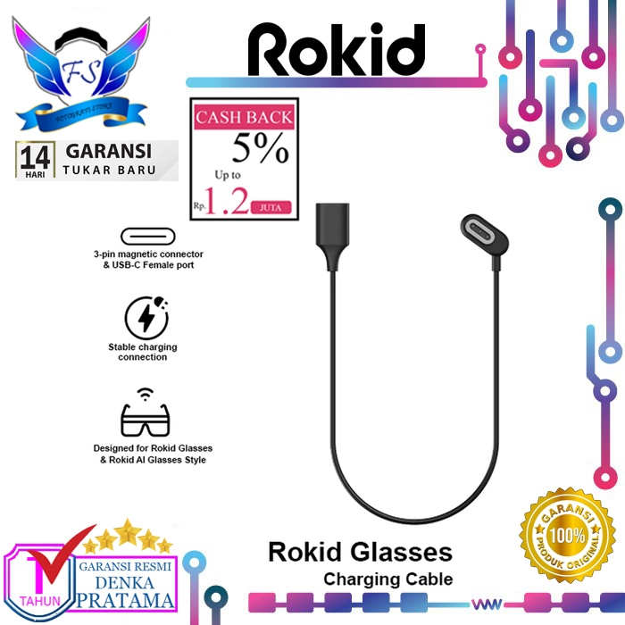 ROKIDZ GLASSES สายชาร์จสําหรับแว่นตา Rokid Rokid และ Rokid AI แว่นตาสายชาร์จการรับประกันอย่างเป็นทาง