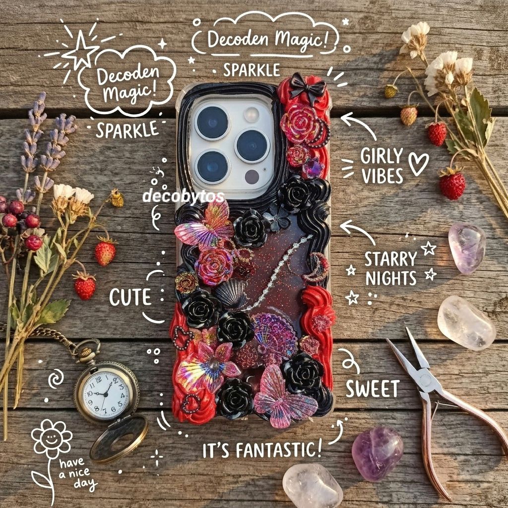 (decobytos) PRE-ORDER Decoden เคสโทรศัพท์ปลอกแฟนซี Goth เจาะสําหรับ HP Handmade Deco ครีม 3D ทุกประเ