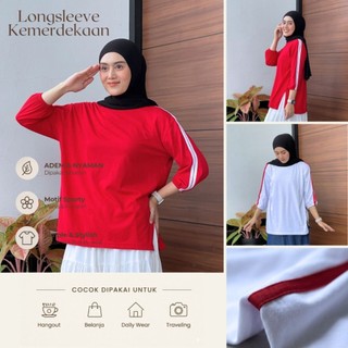 UMMIALI BAJU ATASAN WANITA TERBARU LONGSLEEVE LENGAN KARET INDEPENDENT MERAH PUTIH