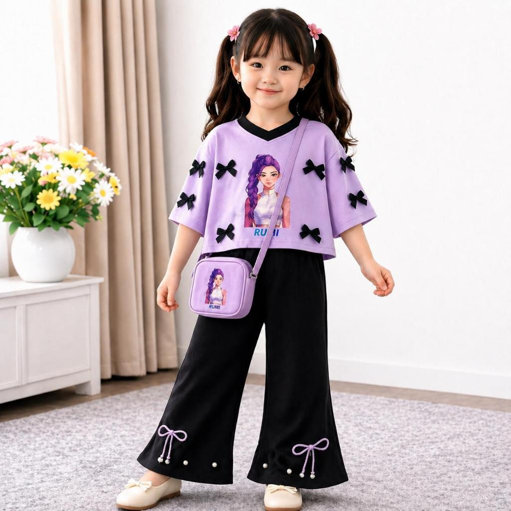 Huntrix Rumi Mira Croptop ชุดเด็กผู้หญิงพร้อมเลกกิ้ง Cutbray ใส่สบาย