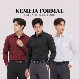 Kemeja Pria Premium Lengan Panjang Slim Fit Bahan Toyobo Fodu Adem Formal Casual
