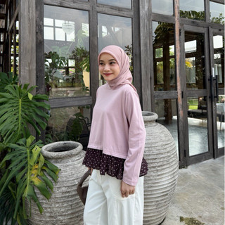 Duori Top Atasan Kaos Mix Polkadot Model Rample Lucu Bahan Adem Combed Casual