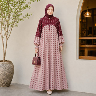 ELETTRA DRESS By ZIYA DAILY FASHION ~ Gamis Ceruty Babydoll Premium Full Furing Jumbo Busui Friendly Dress Wanita Elegan Kekinian Kondangan
