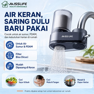 MISS LIFE Filter Air Keran Penyaring Air Kran Dapur Kamar Mandi Penjernih Air Sumur PDAM Rumah Tangga Saringan Kran Filter Keramik Karbon Aktif Bisa Dicuci Aliran Lancar untuk Cuci Sayur Buah Masak Cuci Muka Tekanan Air Rendah Refill Mudah Diganti