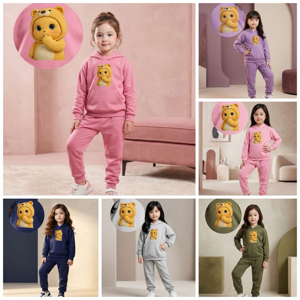 ใหม่ล่าสุด NA1L0N9 B3AR MOTIF GIRLS SWETER SET 2-10 ปี