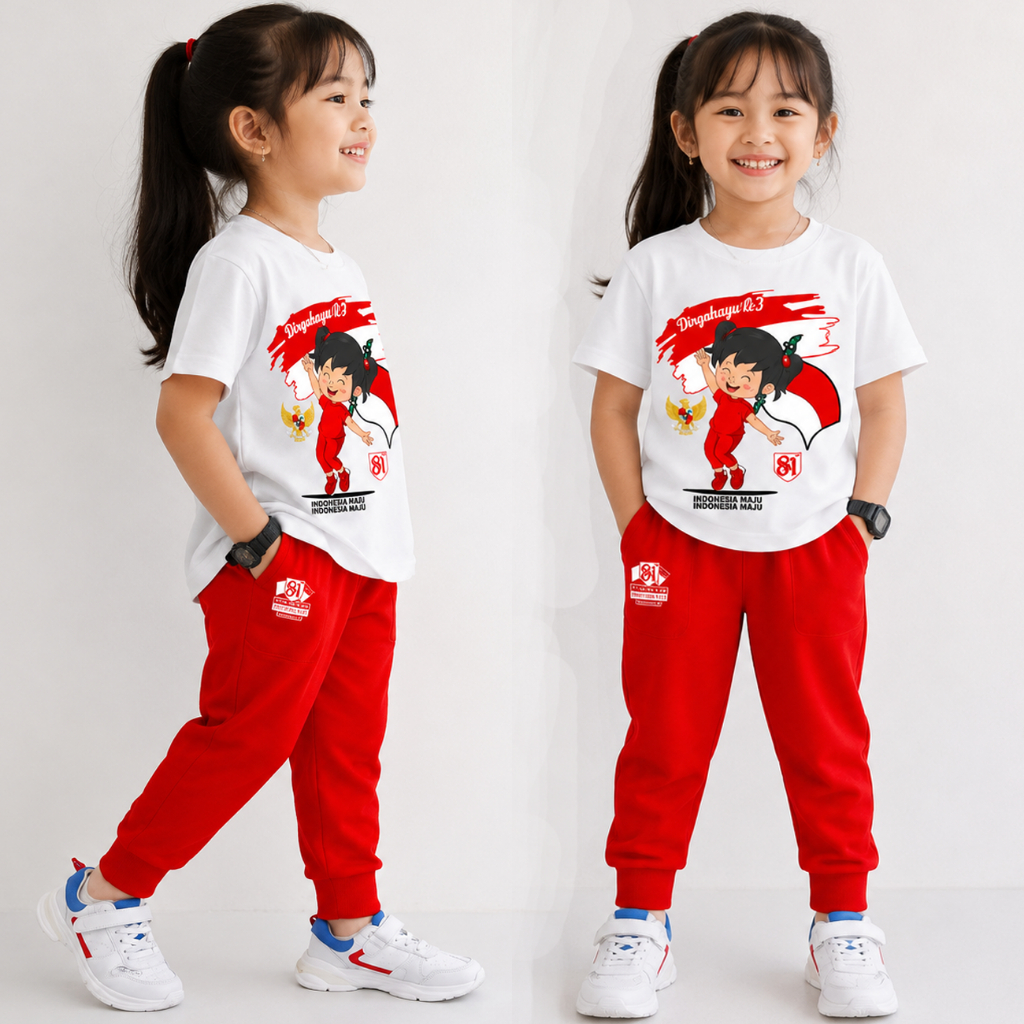 MERAH AUGUST 8TH ANNIVERSARY GIRLS SUIT 2026 INDEPENDENCE RED AND WHITE AGE 1-12 ปี