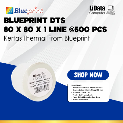 Direct Thermal Sticker / Lite Sticker Label 80x80x1 Line @500 ชิ้น Blueprint