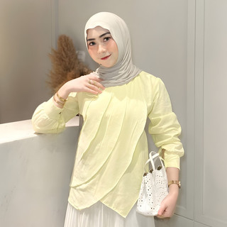 Kaluna Blouse Atasan Layering Linen Kekinian Wanita Lengan Panjang Premium Baju Formal Katun Linen  Lembut Adjustable Tali Belakang
