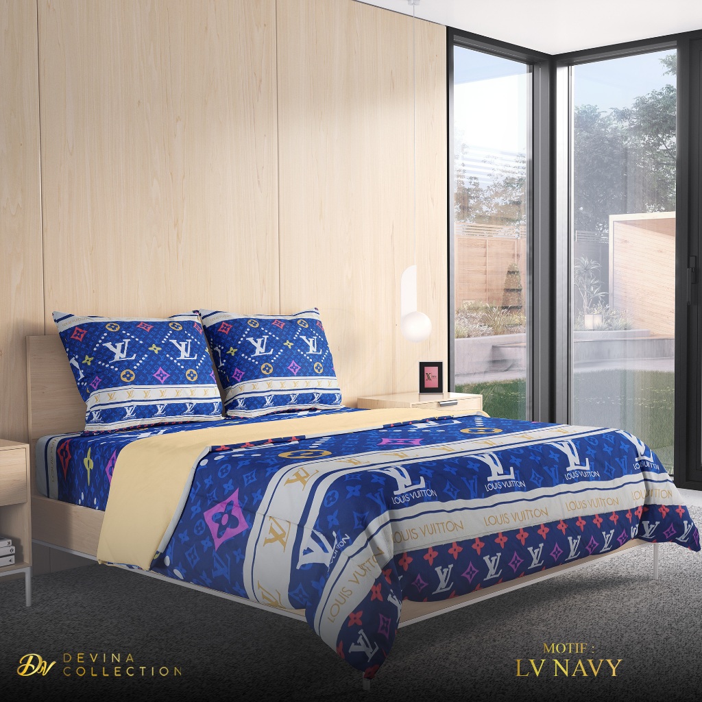 Devina Collection Bedcover Sprei Set Anti-Slide Heritage Series Lv Navy Uk King 180x200