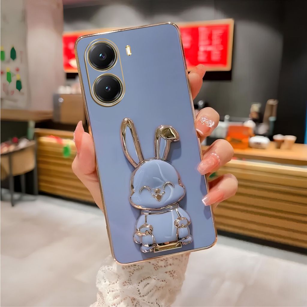 Soft Case Poco X7 5G X7 Pro X6 5G X6 Pro ชุบปลอกกรอบสี่เหลี่ยมฟรีที่วางกระต่ายน่ารัก