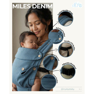 SKYE Baby Carrier | Gendongan Bayi M Shape | Newborn 0 - 36 Bulan | Denim Polos