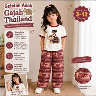 Setelan Baju Anak Motif Gajah Thailand Kekinian Baju Anak Perempuan Terbaru Setelan Celana mihu mihu Anak