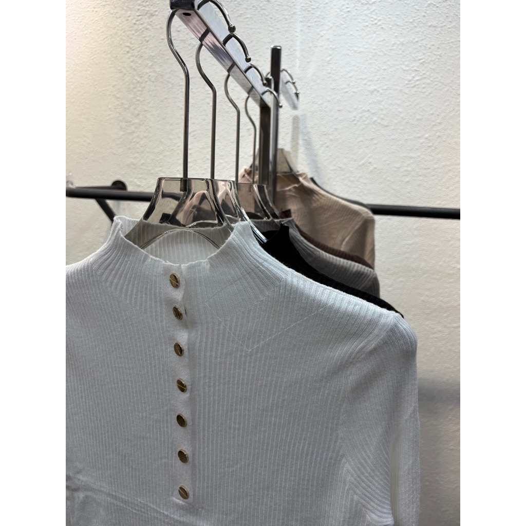 RINE Color Inner Longleves - Womens Top Manset HQ Knit White Taupe Cream Black Grey