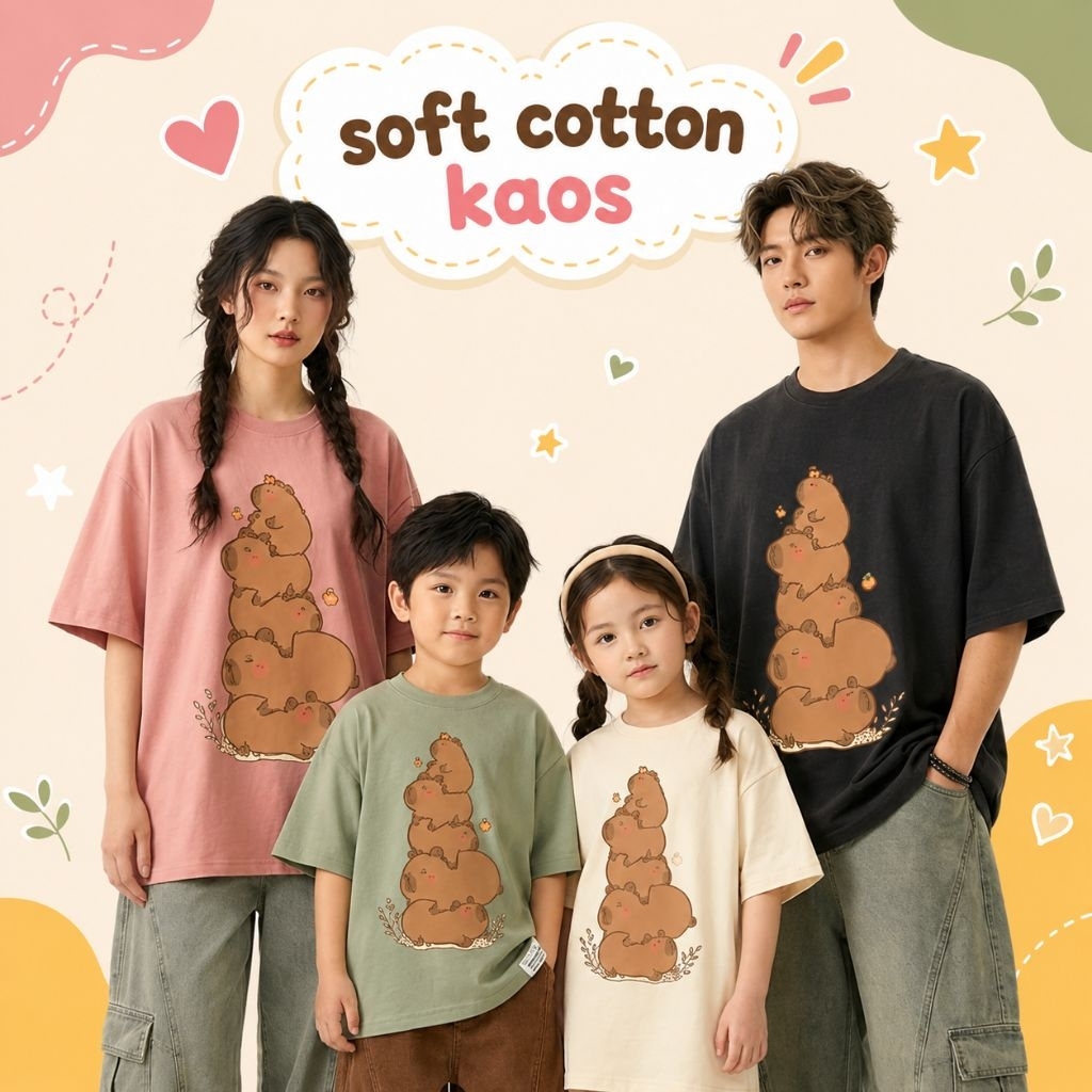 เสื้อยืดเด็ก ชุดครอบครัวสุขสันต์ NEENOD ITS CAPYBARA คอตตอนเนื้อนุ่ม พรีเมี่ยม สบายทุกกิจกรรม