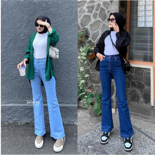 BANAFSAJ - Highwaist Cutbray Jeans Wanita Loose 