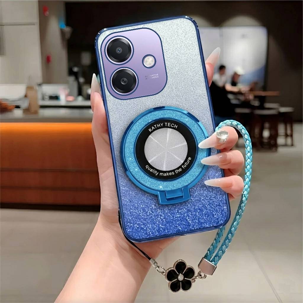 สําหรับ Oppo A3X A3 5G A5i Softcase Luxury Glitter แหวน Magsafe ผู้ถือฟรีสาย Flowrs