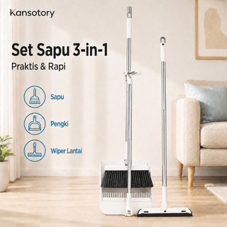 Kansotory - Set Sapu Pengki Lipat Praktis | Broom Set Dustpan Multifungsi Alat Pembersih Lantai