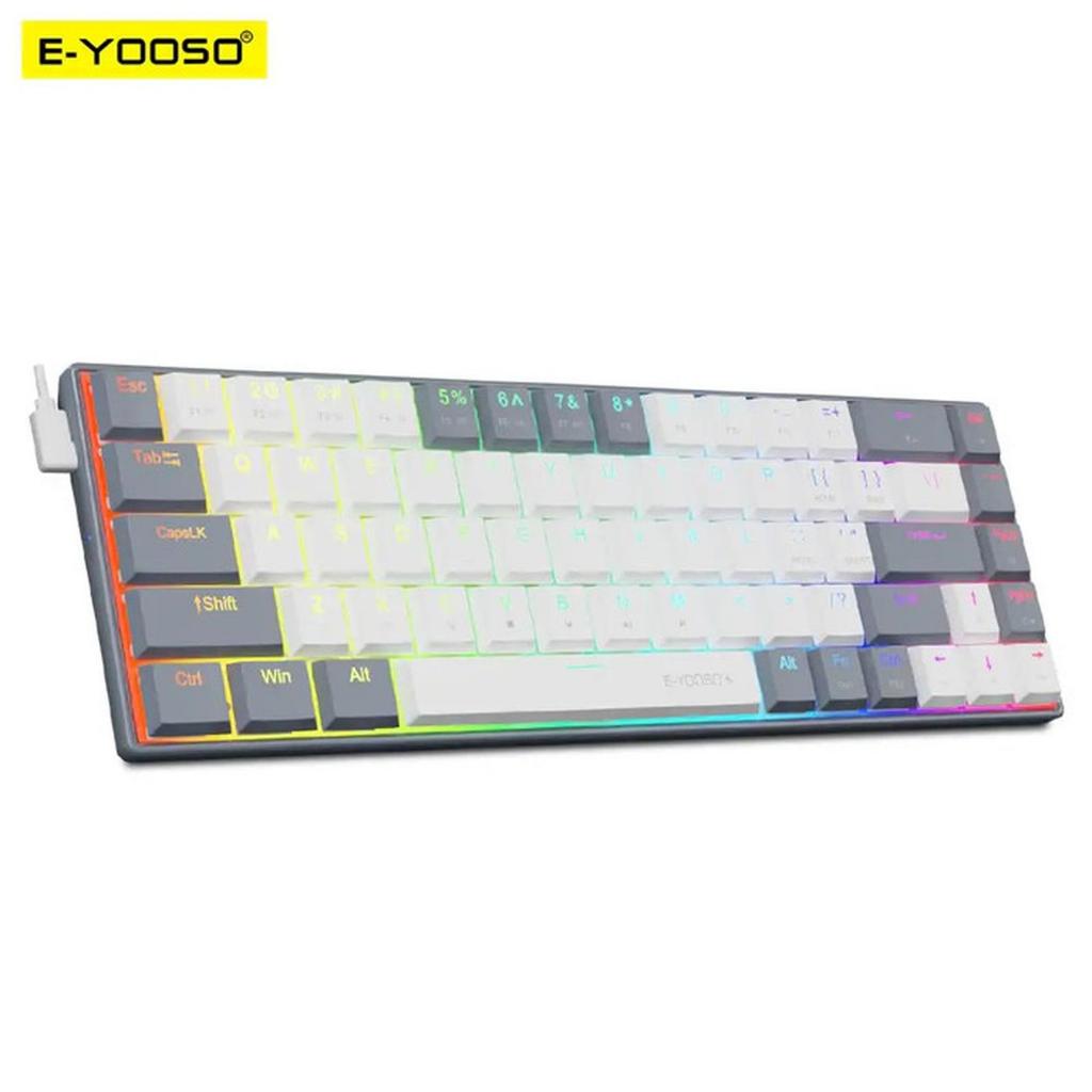 E-YOSO A68 MECHANICAL KEYBOARD 68 WHITE GREY KEYCAPS, WHITE CASE - สวิตช์เพลาแดง