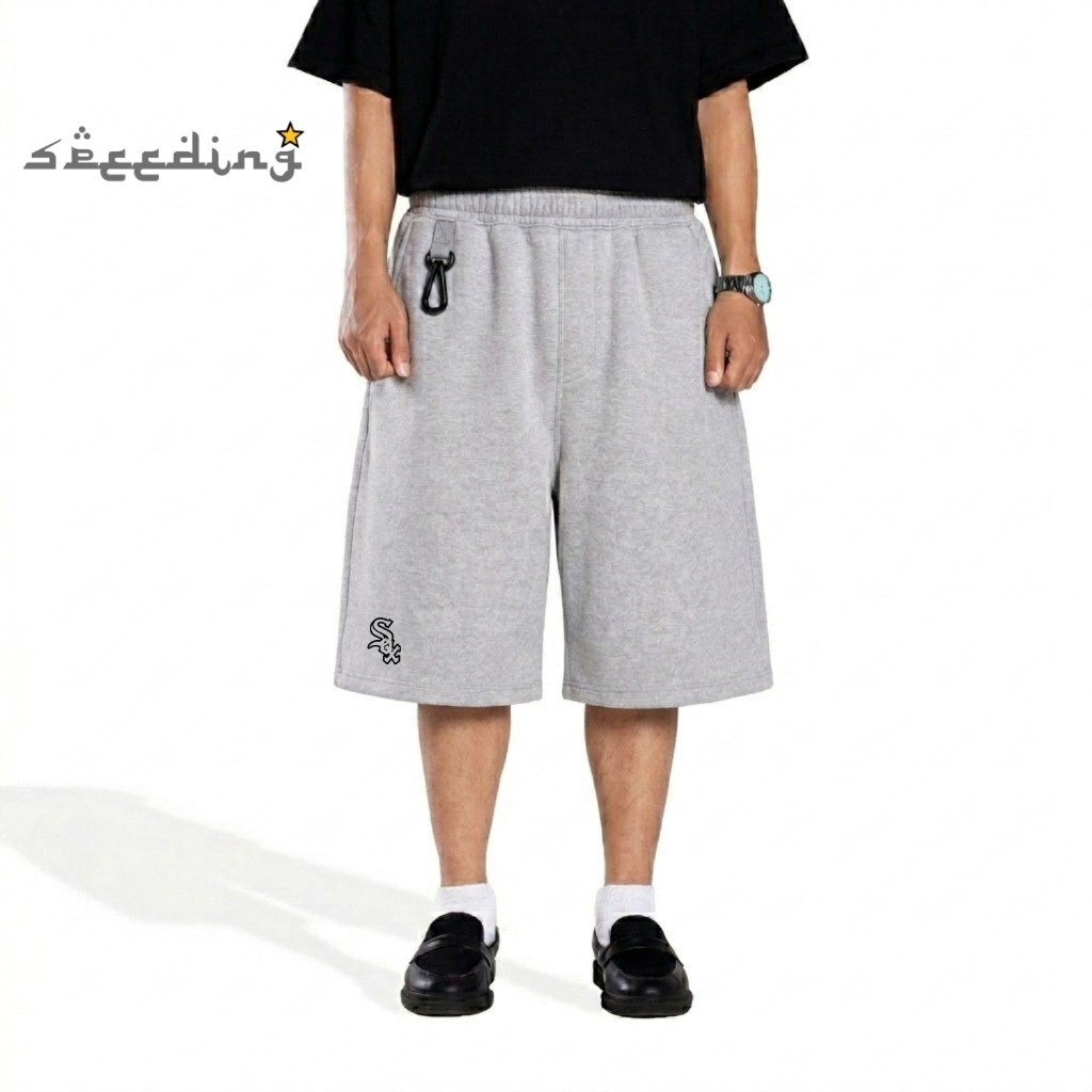 Speeding.ce Baggy Pants Fleece Korean Retro Jorts Fleece Grey Misty | กางเกง Jorts | กางเกงขาสั้นผ้า