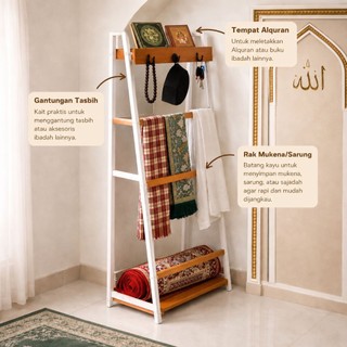 KayuArta Rak Mukena, Ladder Hanger, Rak Tangga Kayu, Gantungan Sajadah, Sarung, Kerudung Aesthetic