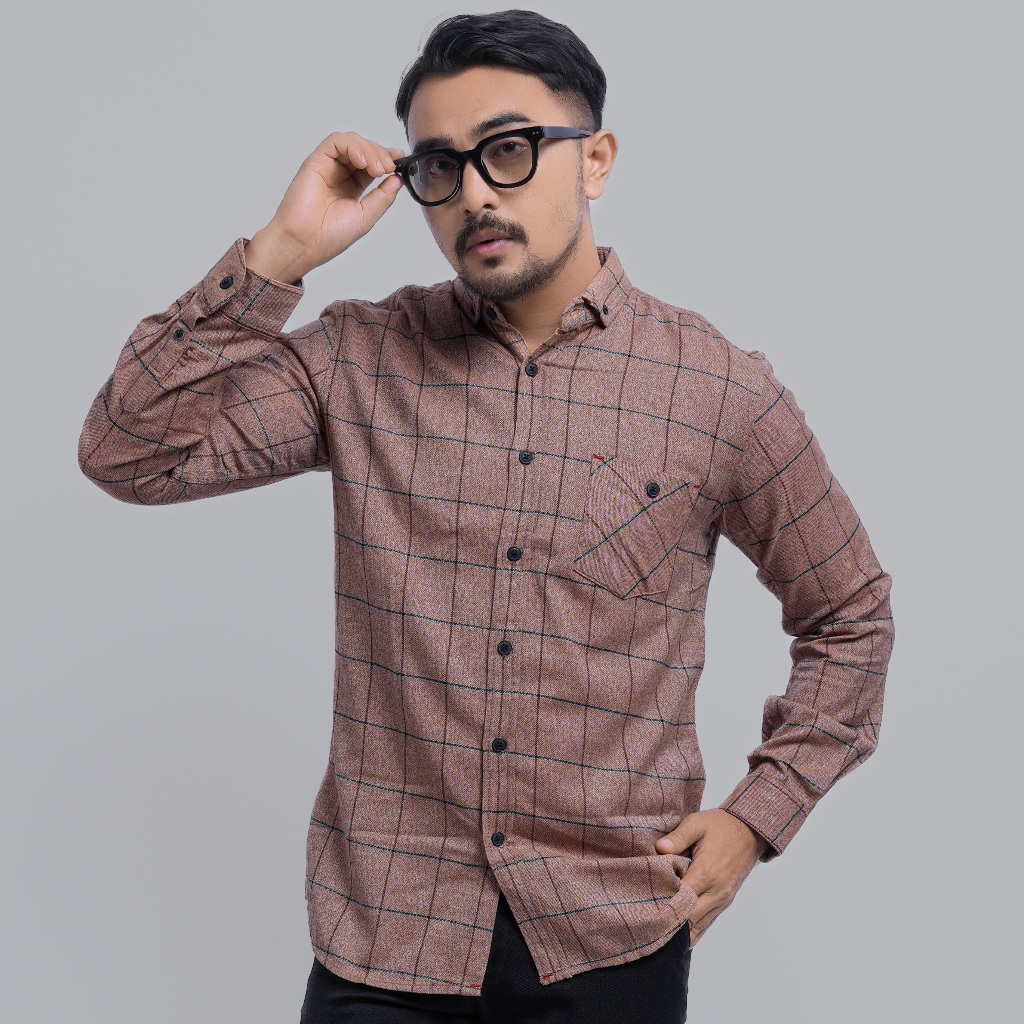 MERAH KEMEJA DGM Mens Premium Long Sleeve Flannel Shirt Mens Flannel Long Shirt Flannel Plaid Shirt 