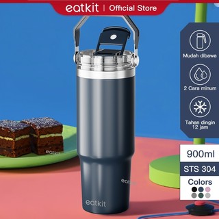 Eatkit Tumbler Minum Stainless Steel 890ml Handle 2in1 Vacuum Insulated Portable Thermos Tahan Panas