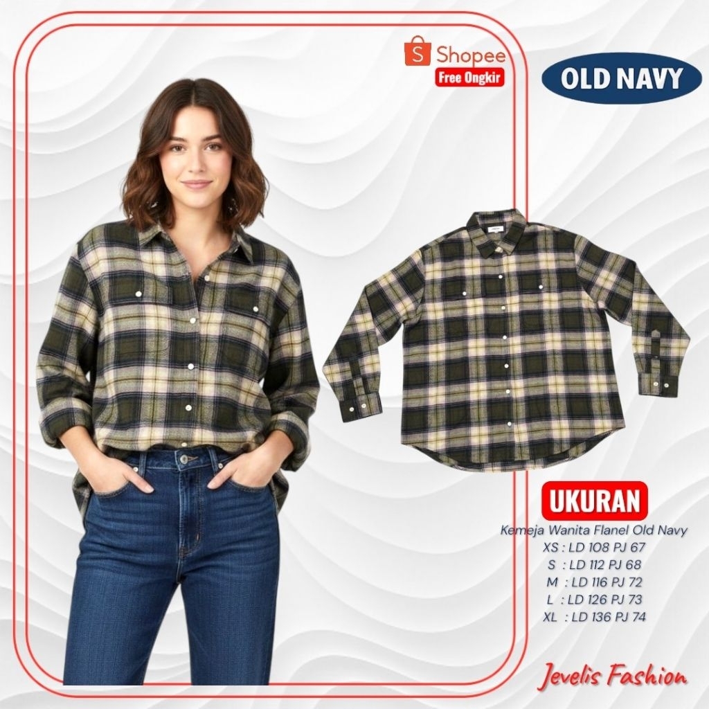 KEMEJA เสื้อเชิ้ตผ้าสักหลาดแขนยาวผู้หญิง OD Checked Pattern Casual สบาย