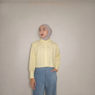 ALAYA Kemeja Crop Katun Linen Atasan Wanita Casual Kekinian Korean Style Lengan Panjang