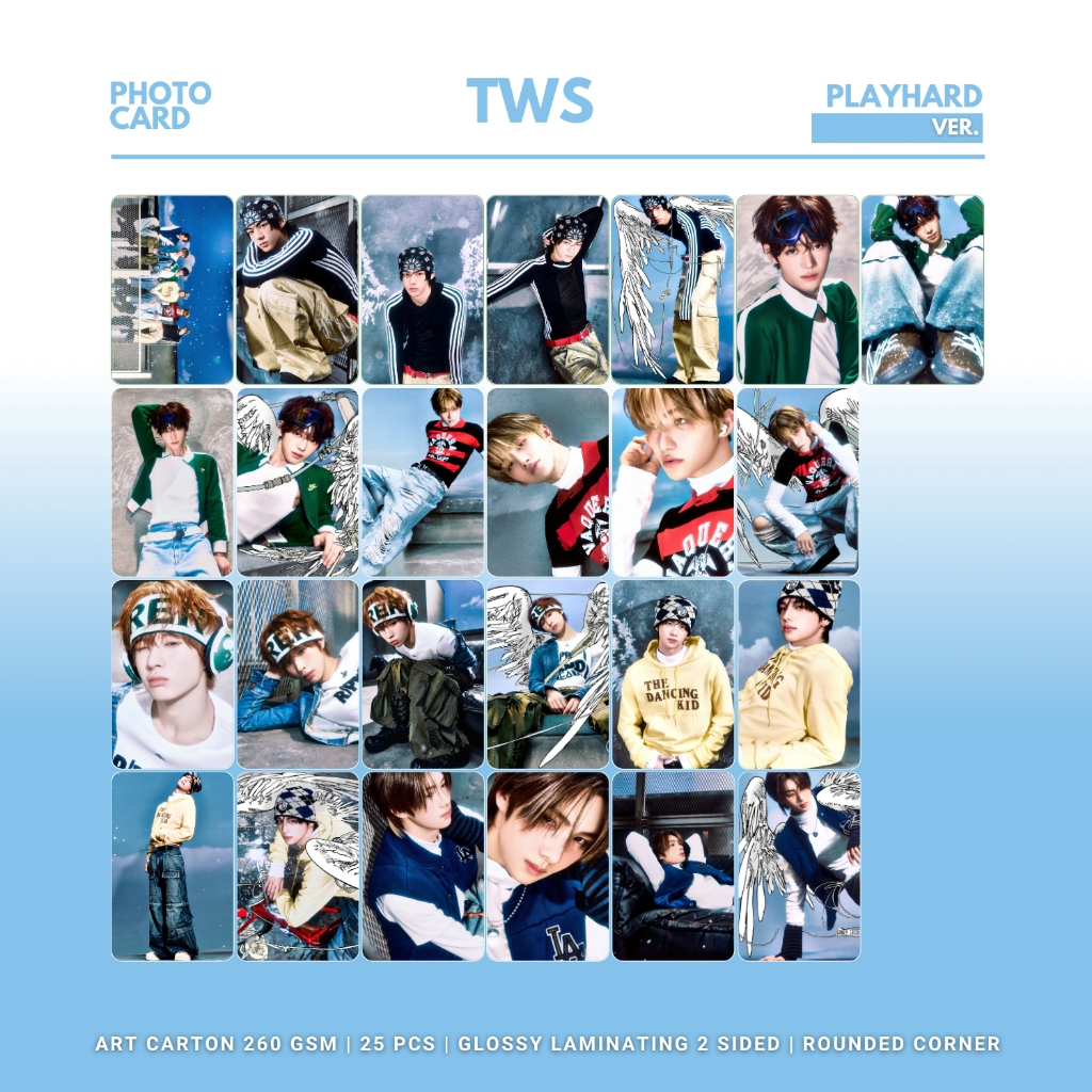GLOSSY PHOCARD TWS PLAY HARD ROUNDED 25 ชิ้น IDOL KPOP UNOFFICIAL JIHOON KYUNGMIN SHINYU YOUNGJAE