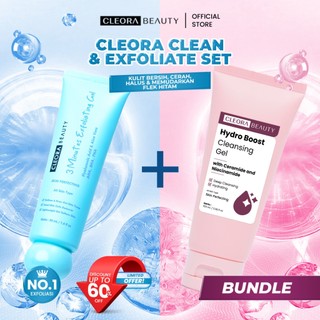 [2IN1 BUNDLE] Cleora Beauty Deep Clean & Exfoliate Set | 3 Minutes Exfoliating Gel + Hydro Boost Cleansing Gel - Feeling Gel Mengangkat Sel Kulit Mati Kusam Gradakan Berminyak Face Wash Membersihkan Debu Kotoran Mencerahkan Wajah Lembut dan Lembab Wanita
