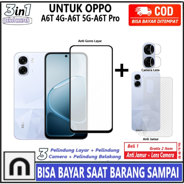 LAYAR 3in1 กระจกนิรภัยแพคเกจ Oppo A6T 4G A6T 5G A6T Pro คลุมทั้งหมด Anti-Scratch Glass ป้องกันหน้าจอ