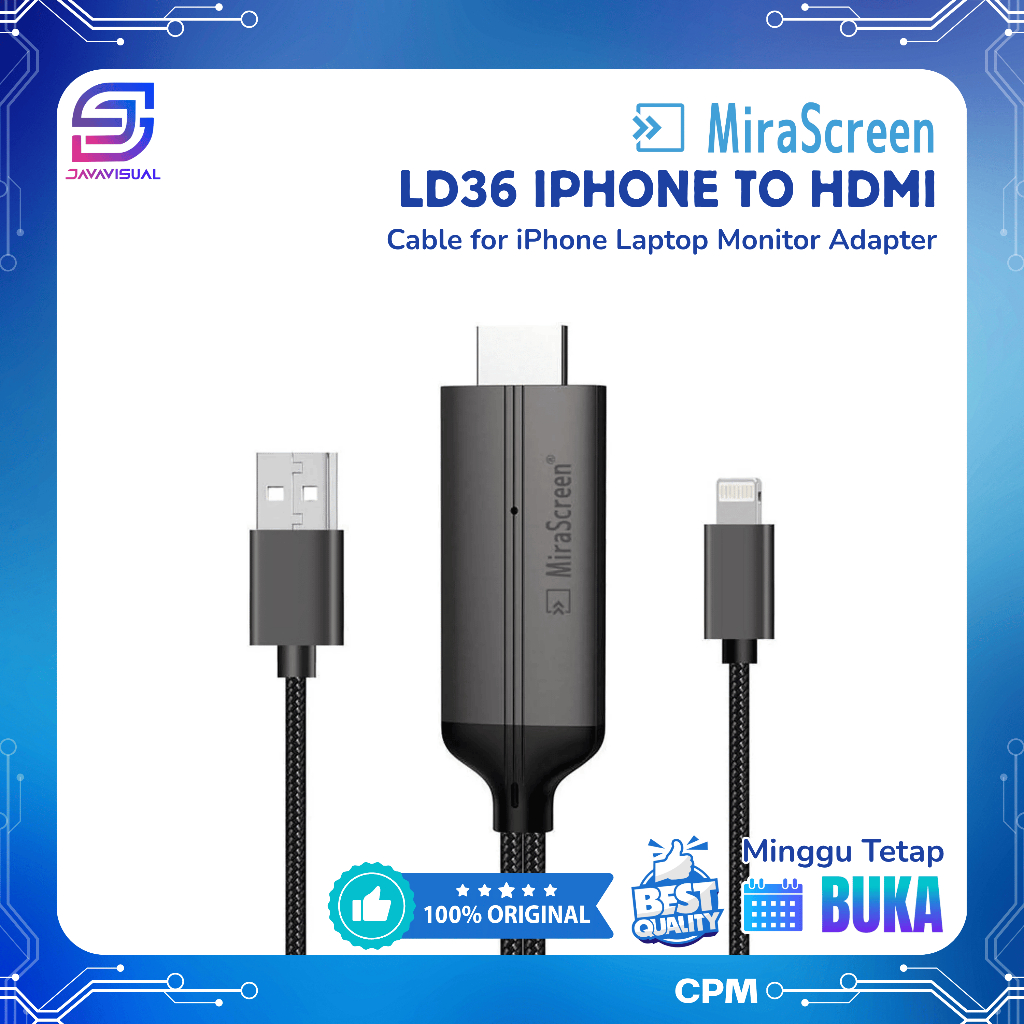 [JaVis] Mirascreen LD36 สาย iPhone เป็น HDMI สําหรับสายอะแดปเตอร์จอภาพแล็ปท็อป iPhone