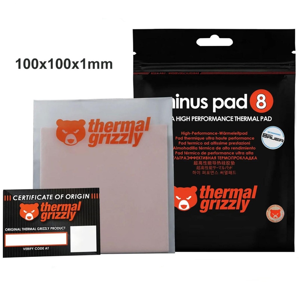 Thermal Grizzly Minus Pad 8 Ultra High Performance Thermal Pad 100x100x1mm