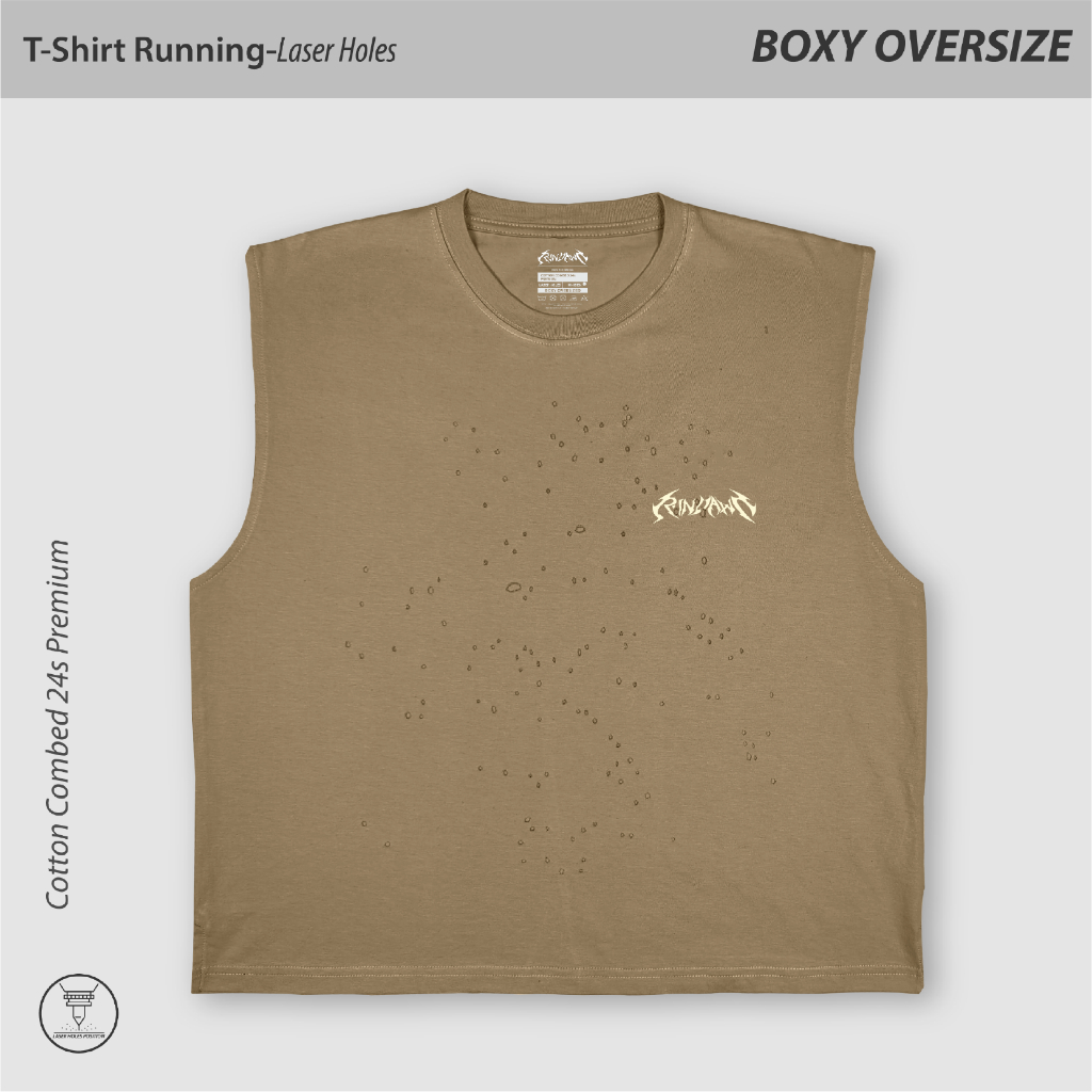 Rundawn MUSCLE TEE BOXY OVERSIZE Unisex – เสื้อวิ่งมีรู • BASIC CORE MILK BROWN