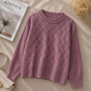 RUBY CROP SWEATER RAJUT JARING MOTIF RENDA BLOUSE CABLE WANITA KOREA