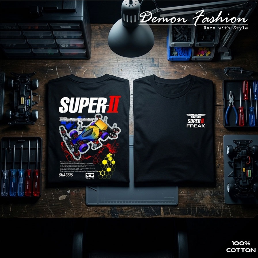 เสื้อยืด Tamiya - Super 2 Freak - สีดํา Size S-2XL