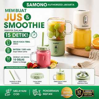 SAMONO Blender Portable Juice Gelas Kaca Tebal 350ml 6 Mata Pisau 1500mAh Blender Buah Smoothies Blender Travel Praktis Tahan 7 Hari Garansi 1 Tahun Samono Official SW-Y5 Plus