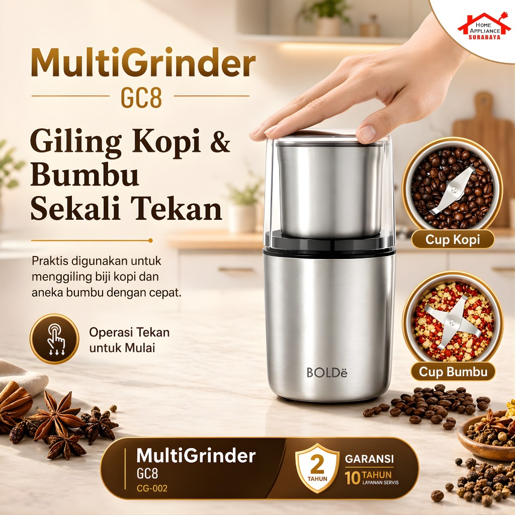 BOLDe Multi grinder GC8 - เครื่องบดกาแฟ เครื่องเทศอเนกประสงค์ สแตนเลสไฟฟ้ามัลติฟังก์ชั่น GC8 CG-002