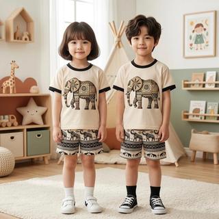 FOYA Kids Setelan Baju PREMIUM GAJAH Anak Laki-Laki dan Perempuan Usia 1-6 Tahun Bahan Baby Terry