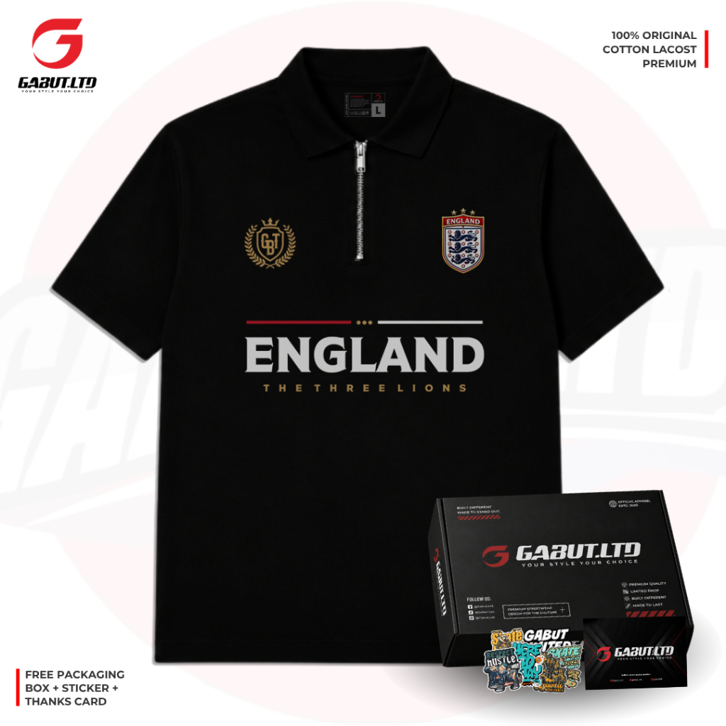 [EXCLUSIVE] - เสื้อโปโลซิป Unisex พร้อม ENGLAND Motif, วัสดุ Cotton Lacos พรีเมี่ยม, เสื้อโปโล ENGLA