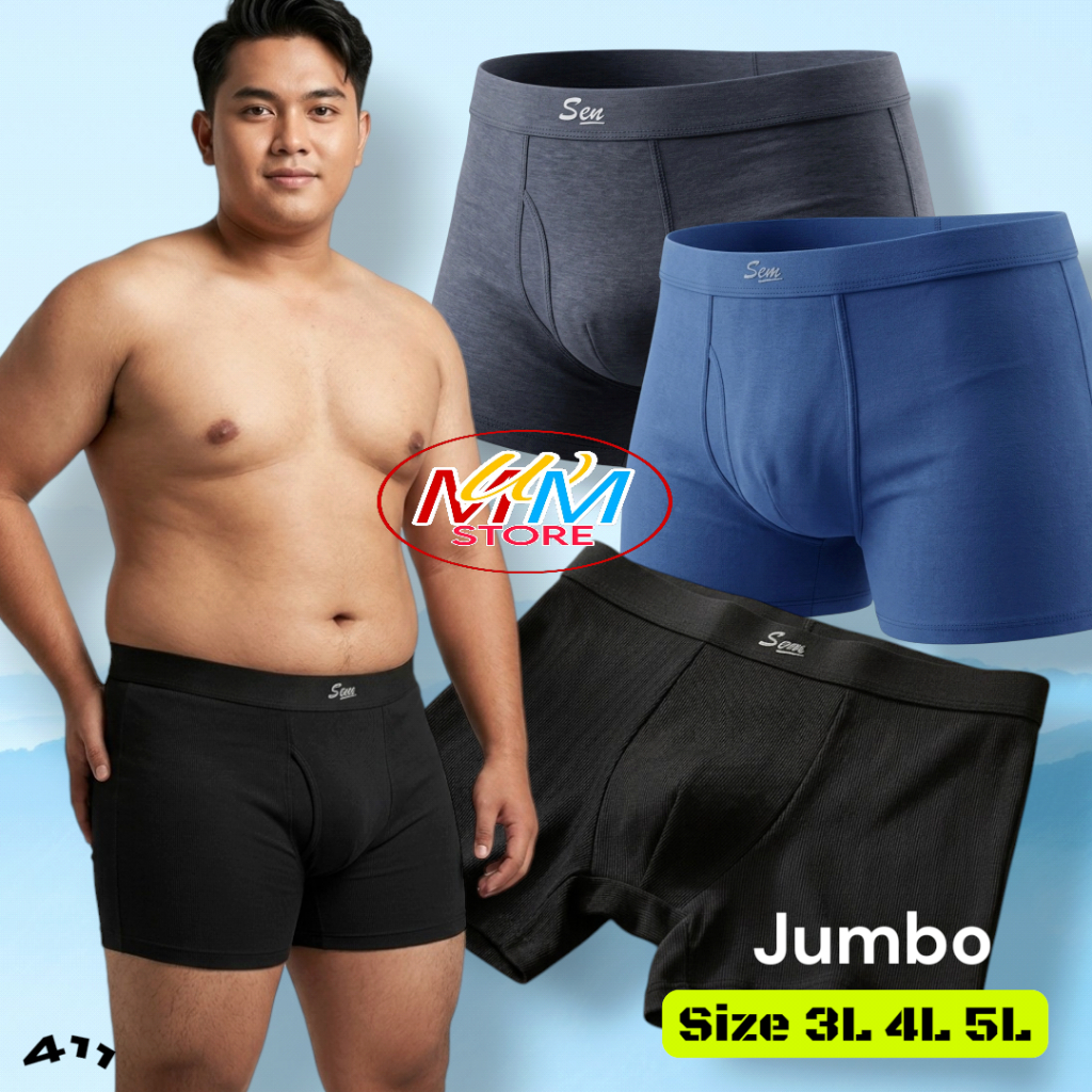 M411 (3 - 6 ชิ้น) กางเกงชั้นในชาย Sem Jumbo กางเกงบ็อกเซอร์ผู้ชาย Size 3L - 5L
