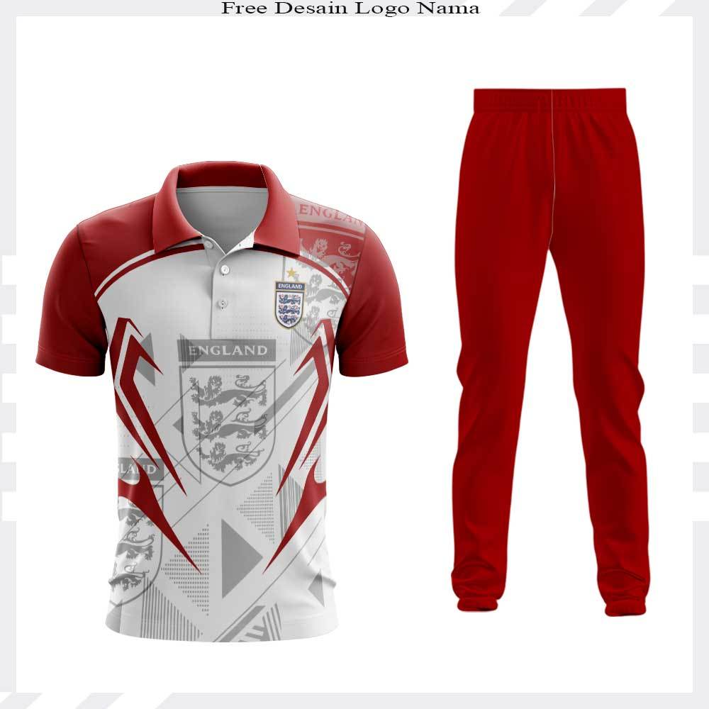 MERAH FANTASY ENGLAND RED AND WHITE UNISEX SUPPORTER POLO JERSEY - ENGLAND CONTINGENT JERSEY FULLPRI
