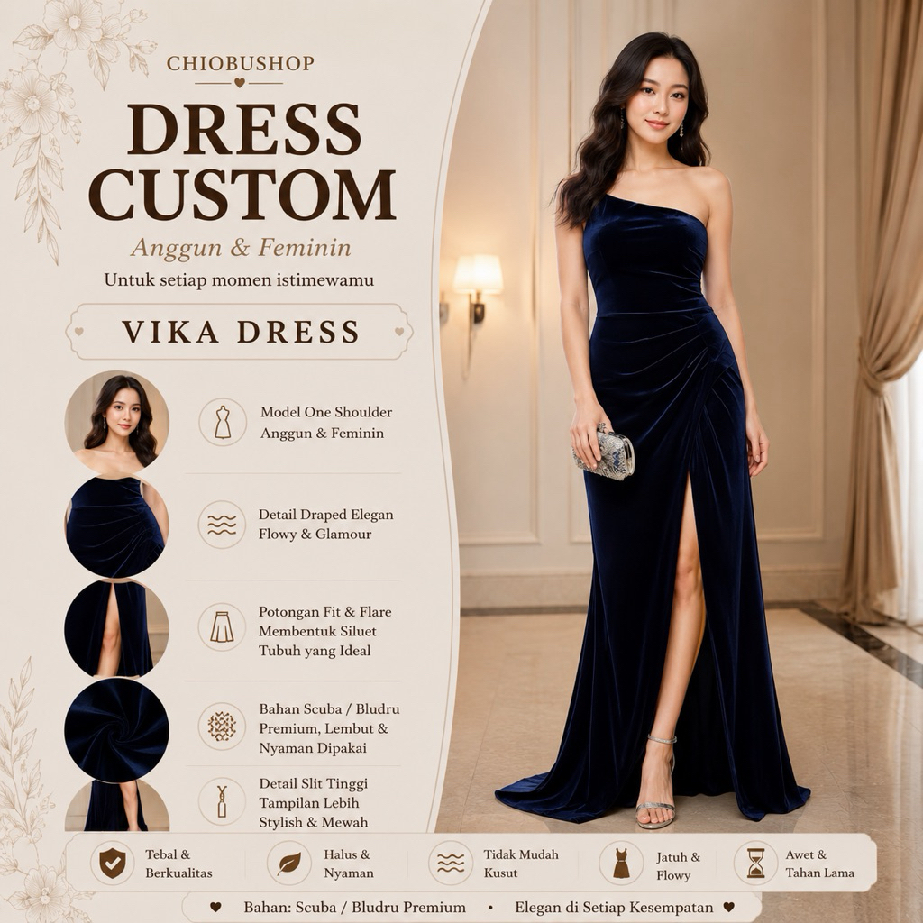 Chiobushop - [Vika] ชุดเดรสกํามะหยี่ระดับพรีเมียม ชุดเดรสหรูหรา ชุดเดรสแฟชั่นสตรี