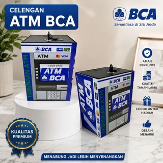celengan ATM Jumbo Motif BCA BRI MANDIRI Dengan kunci Ukuran Besar 15 x 20 Cm ini