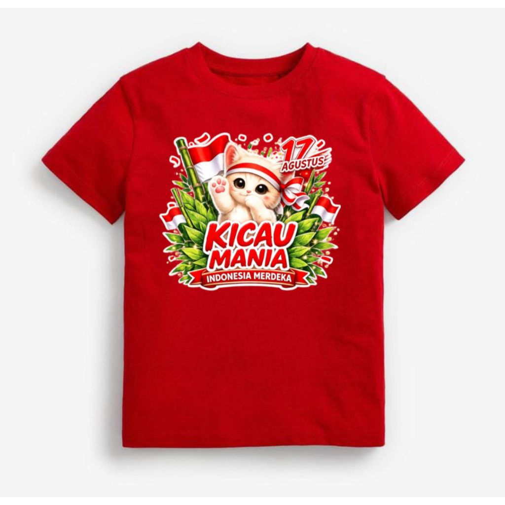 MERAH Jojo Clothing สิงหาคม 2026 Cat Kicau Mania 02 เสื้อยืดสีแดงและสีขาวขนาดสําหรับเด็กผู้ใหญ่